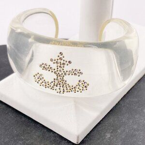 VINTAGE Clear plastic cuff bracelet with gold and clear rhinestone anchor design